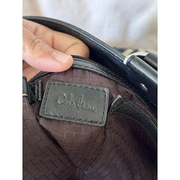 COLE HAAN Genevieve Woven Weave Black & White Tote Shoulder Bag Braided Handles - Picture 11 of 13